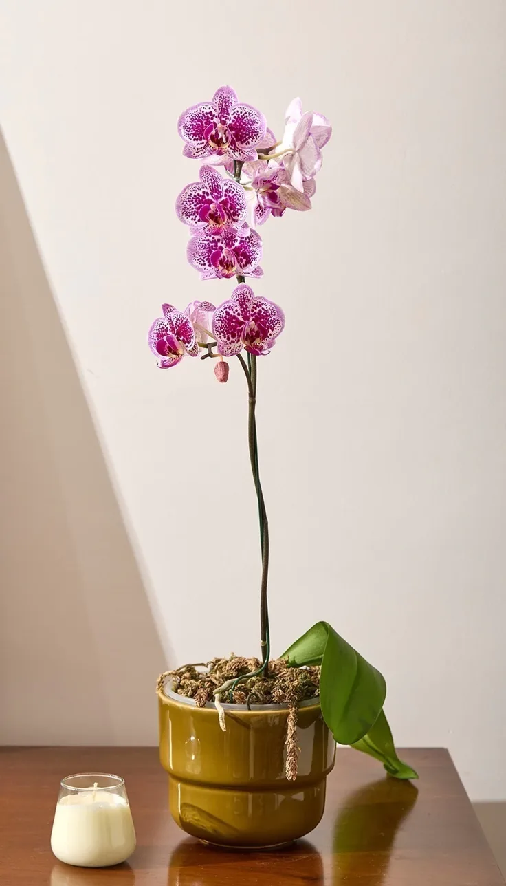Orquídea Phalaenopsis de Faitful en una maceta con un tag NFC